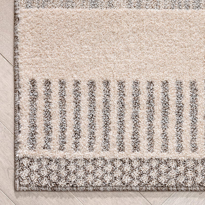 Well Woven Harlow Collection Briar Beige - Modern Tribal Minimalist Geometric 5x7 Area Rug - Ideal for Living Room, Dining Room & Bedroom - Durable, Stain Resistant & Easy to Clean