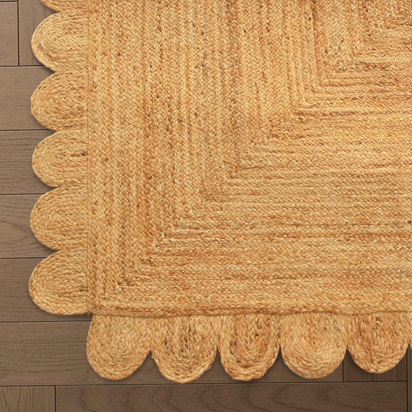 GRUHUM Scalloped Jute Area Rug 4'x6' ft Natural Fiber Rectangular Handwoven Boho Reversible Farmhouse Soft Braided Rustic Vintage Rug Indoor Ecofriendly Livingroom Bedroom Kitchen Hallways Enterways