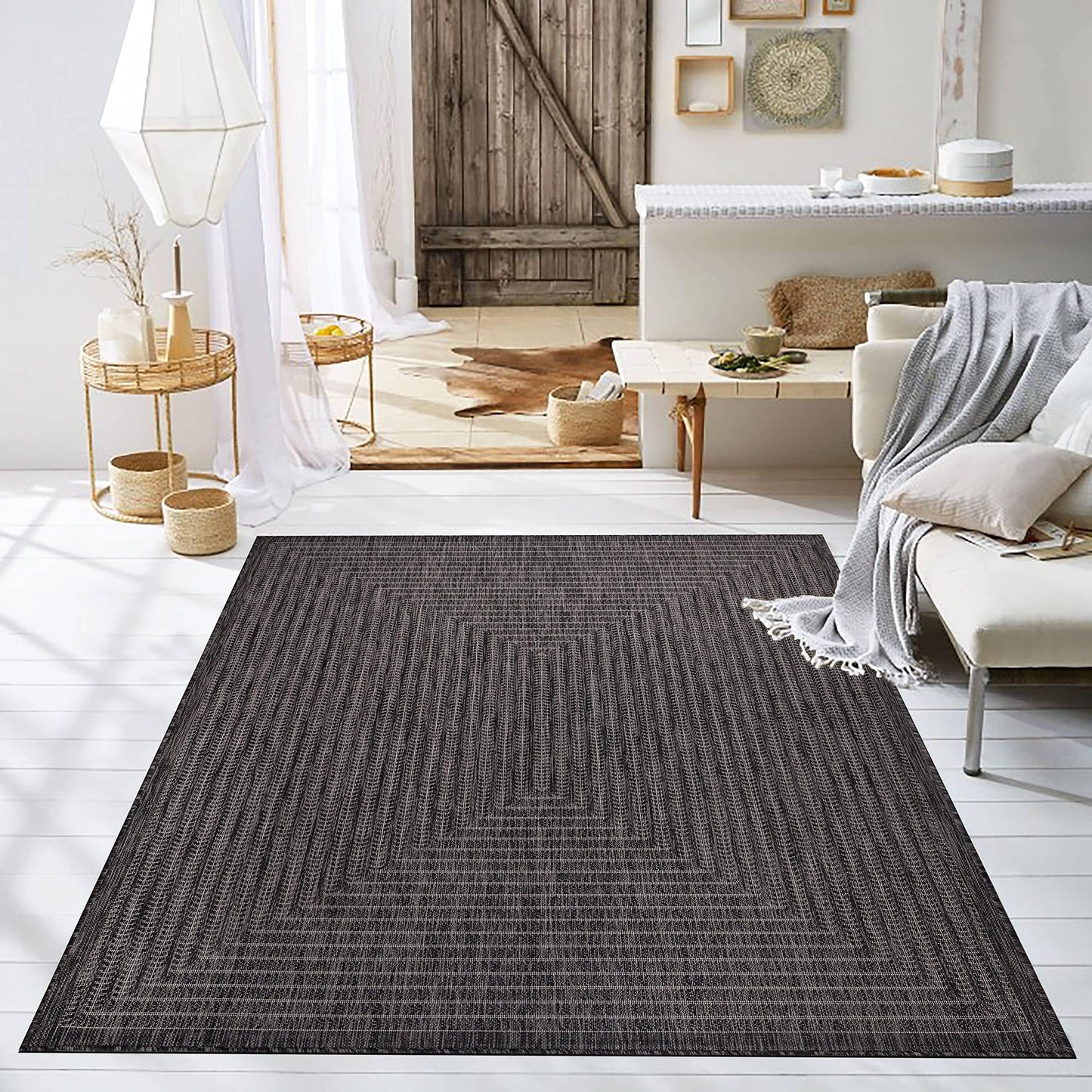 Adiva Rugs Outdoor Indoor Area Rug, Weather Resistant, Easy to Clean, Stain Resistant Floor Mat for Dining Room, Backyard, Deck, Patio (Pebble Weiss, 2'6" x 7')