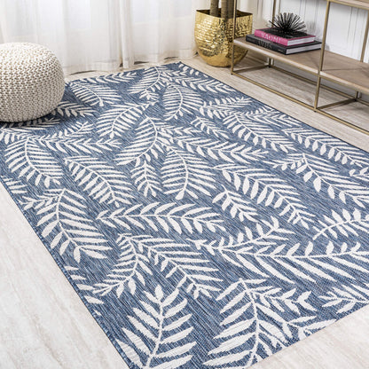 JONATHAN Y Palm Frond Indoor Outdoor Area Rug 8X10 Navy/Ivory, Nevis for Backyard, Patio, Porch, Easy-Cleaning, High Traffic, Pet-Friendly, Non-Shedding (SMB119B-8)