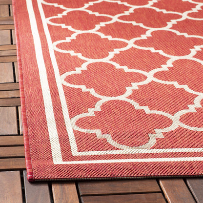 SAFAVIEH Washable Rug Outdoor Courtyard Collection - 4' x 5'7", Red & Bone, Non-Shedding & Easy Cleaning, Ideal for Patio, Backyard, Mudroom (CY6918-248)