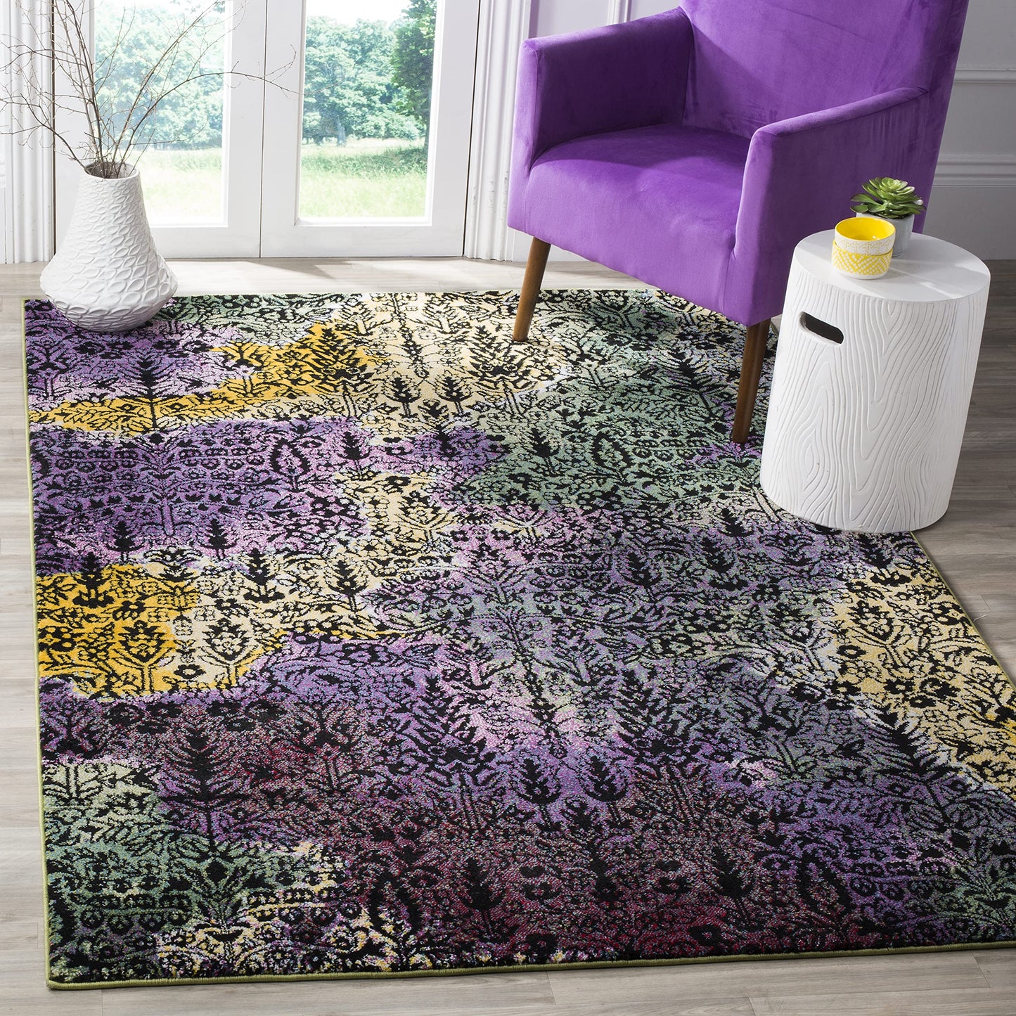 SAFAVIEH Watercolor Collection Area Rug - 6'7" x 9', Light Yellow & Green, Modern Boho Abstract Design, Non-Shedding & Easy Care, Ideal for High Traffic Areas in Living Room, Bedroom (WTC673H)