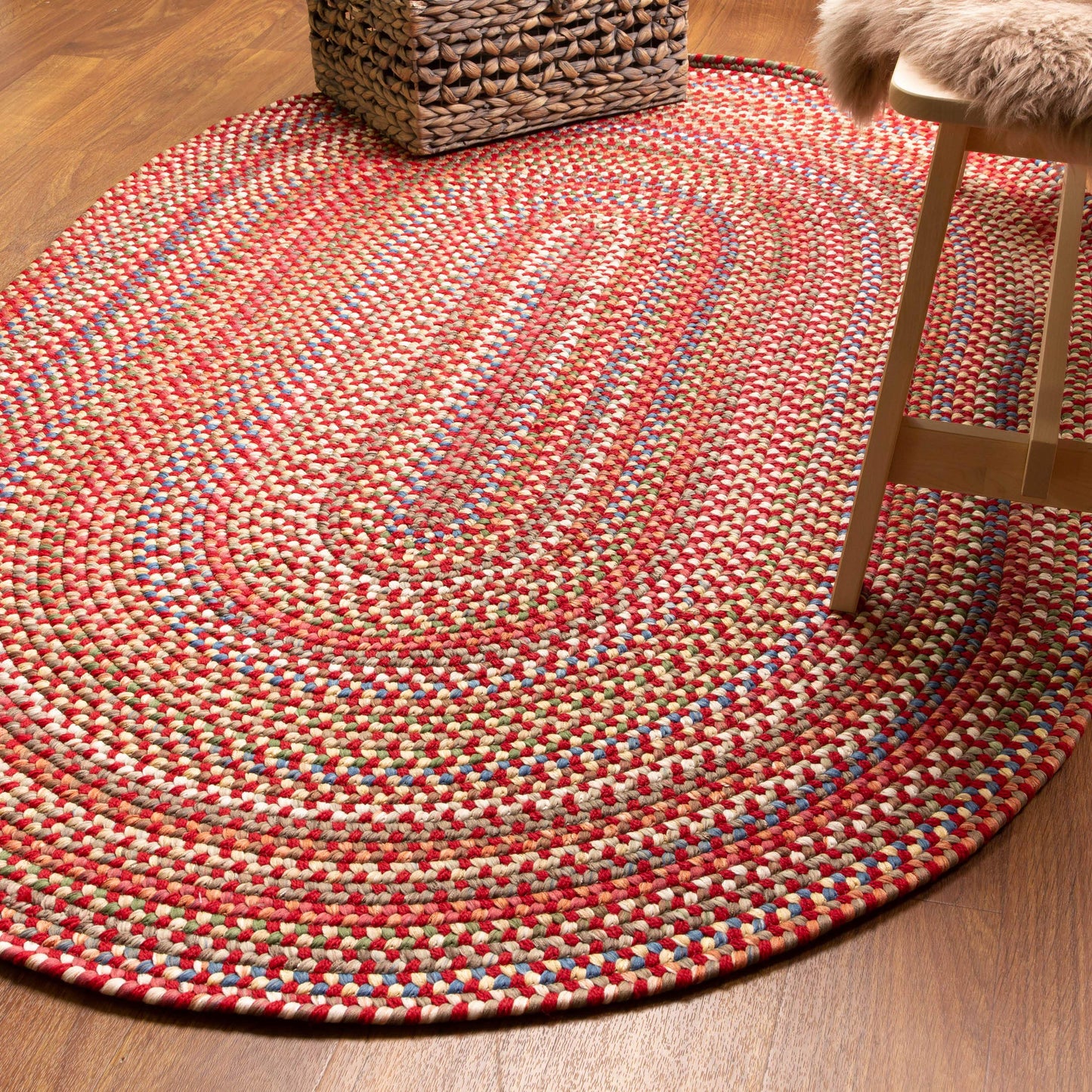 Super Area Rugs Roxbury American Made Braided Rug for Indoor Outdoor Spaces, Red/Natural Multi, 2' X 3' Oval