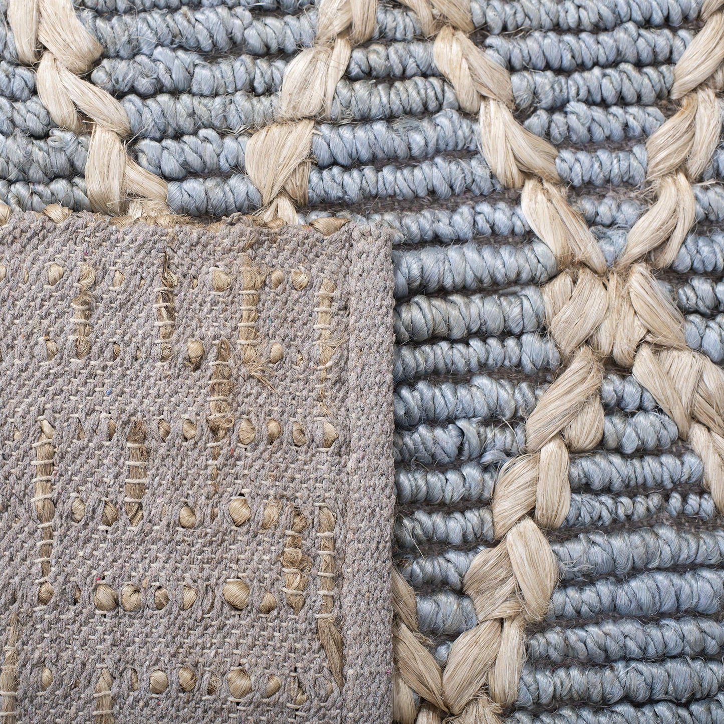 SAFAVIEH Natural Fiber Collection Runner Rug - 2'6" x 12', Light Blue, Handmade Boho Moroccan Trellis Jute, Ideal for High Traffic Areas in Living Room, Bedroom (NF951L)
