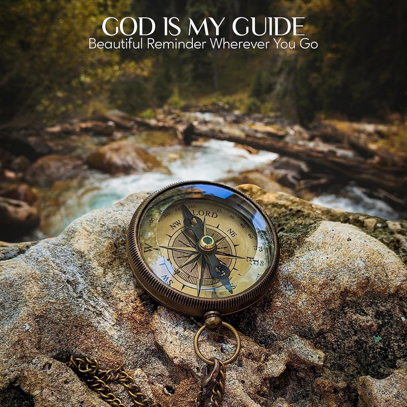 God is My Guide Brass Compass Gift with Display Box - Engraved Scripture Prayer Compass Religious Gift for Men & Women - Baptism, Confirmation, Communion Compass for Boys Graduation Gift (Aged Brass)