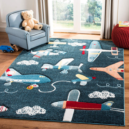 SAFAVIEH Carousel Kids Collection Area Rug - 5'3" x 7'6", Navy & Ivory, Non-Shedding & Easy Care, Ideal for High Traffic Areas for Boys & Girls in Playroom, Nursery, Bedroom (CRK167N)