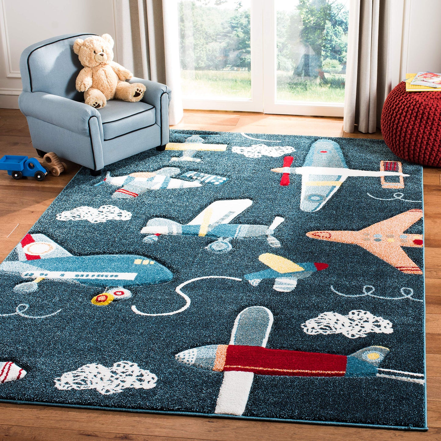SAFAVIEH Carousel Kids Collection Accent Rug - 4' x 6', Navy & Ivory, Non-Shedding & Easy Care, Ideal for High Traffic Areas for Boys & Girls in Playroom, Nursery, Bedroom (CRK167N)