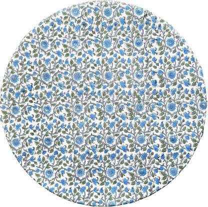 ATOSII Lake Como 100% Cotton Summer Round Tablecloth, Block Print Table Cloth for Dining, Weddings, Outdoors, Parties I Grand Millenial Farmhouse Coastal Boho Home Decor I 72" Inches 4 Seater