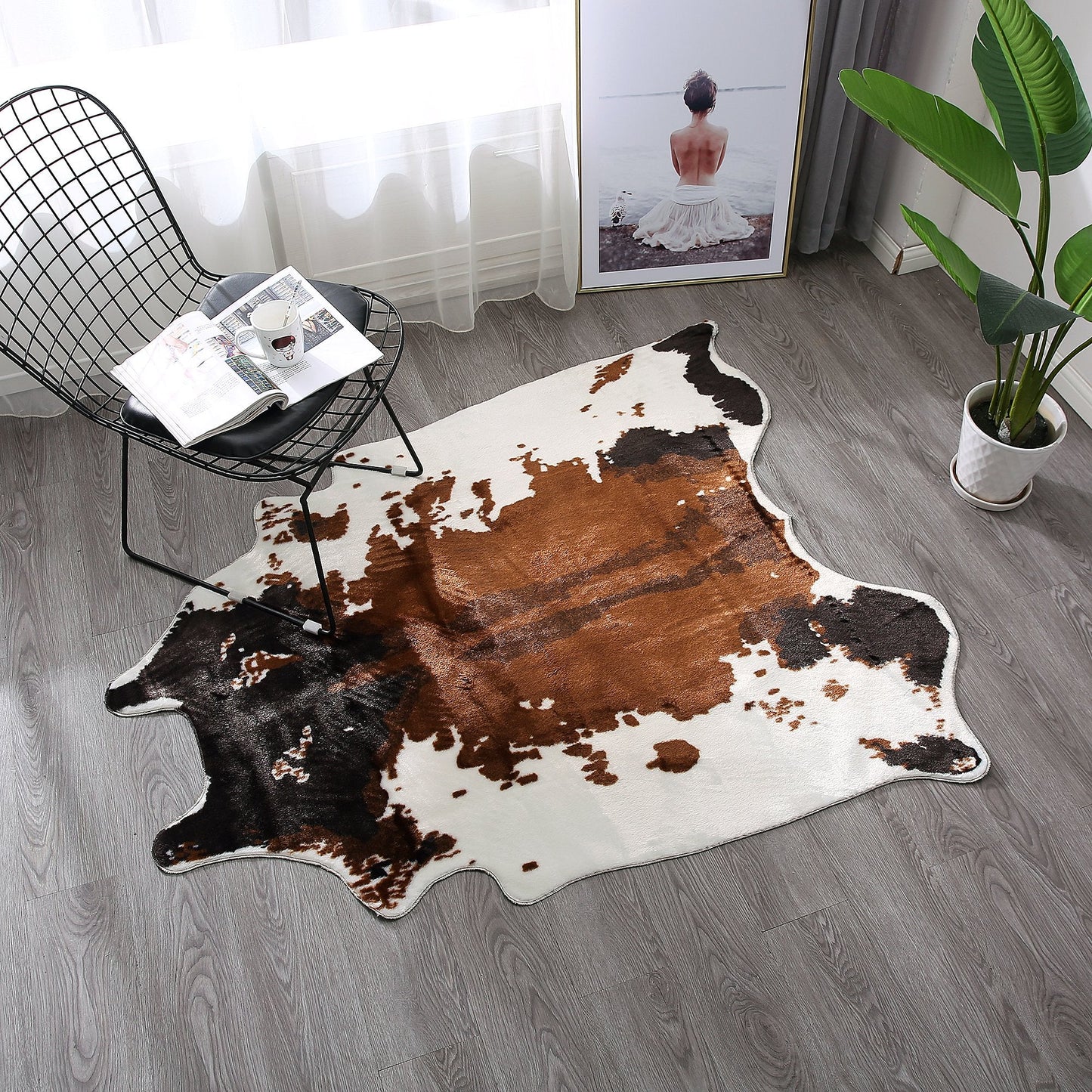 townssilk Cow Print Rug 4.1x4.5 Feet Faux Cow Hide Rug Animal Printed Area Rug Carpet for Home