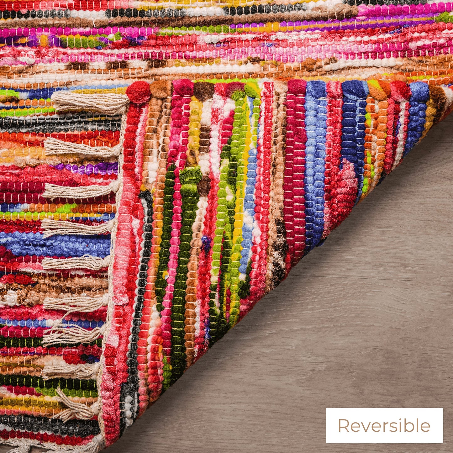 RAJRANG Boho Chindi Rag Rug 20x32 Inches - Handwoven Recycled Braided Rug Multicolor with Tassel for Doormat Bedroom Entryway Living Room
