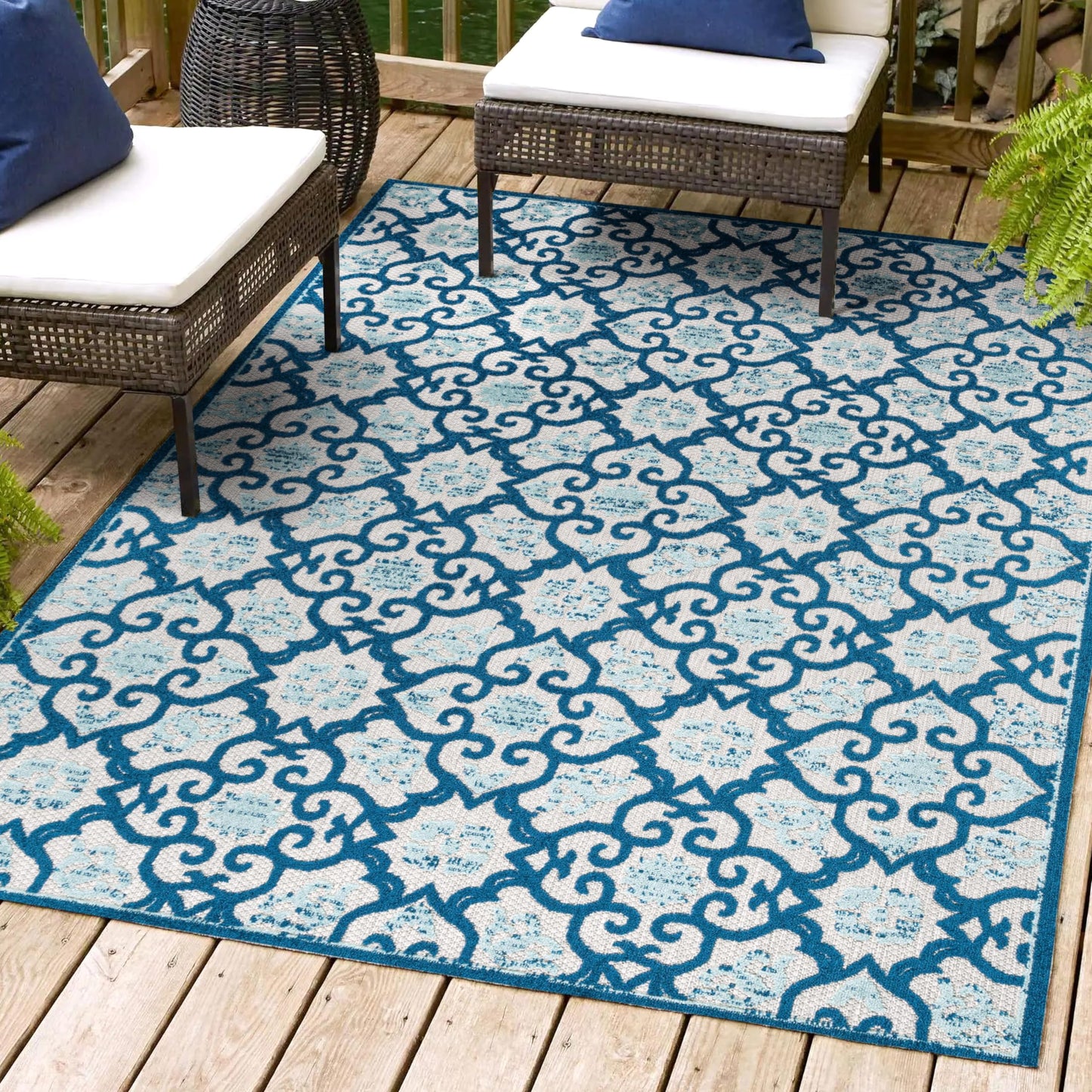 JONATHAN Y Tile Trellis Indoor Outdoor Area Rug 4X6 Light Gray/Blue, Gallia High-Low for Backyard, Patio, Porch, Easy-Cleaning, High Traffic, Pet-Friendly, Non-Shedding (AMC107B-4)