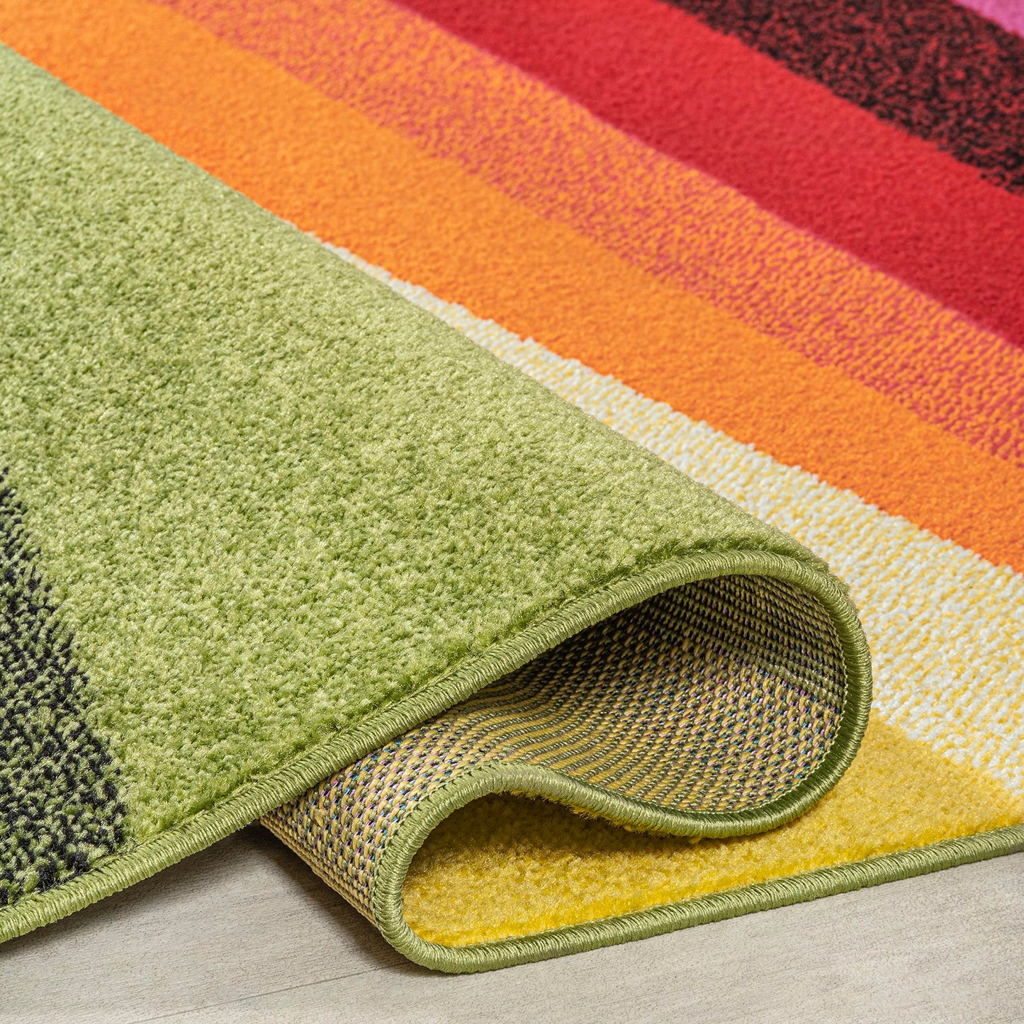 JONATHAN Y Prism Geometric Striped Indoor Area Rug 4x6, Orange/Green/Blue, Modern, Coastal, Easy-Cleaning for Living Room, Bedroom, Kitchen, Pet Friendly, Non-Shedding (DZC101A-4)