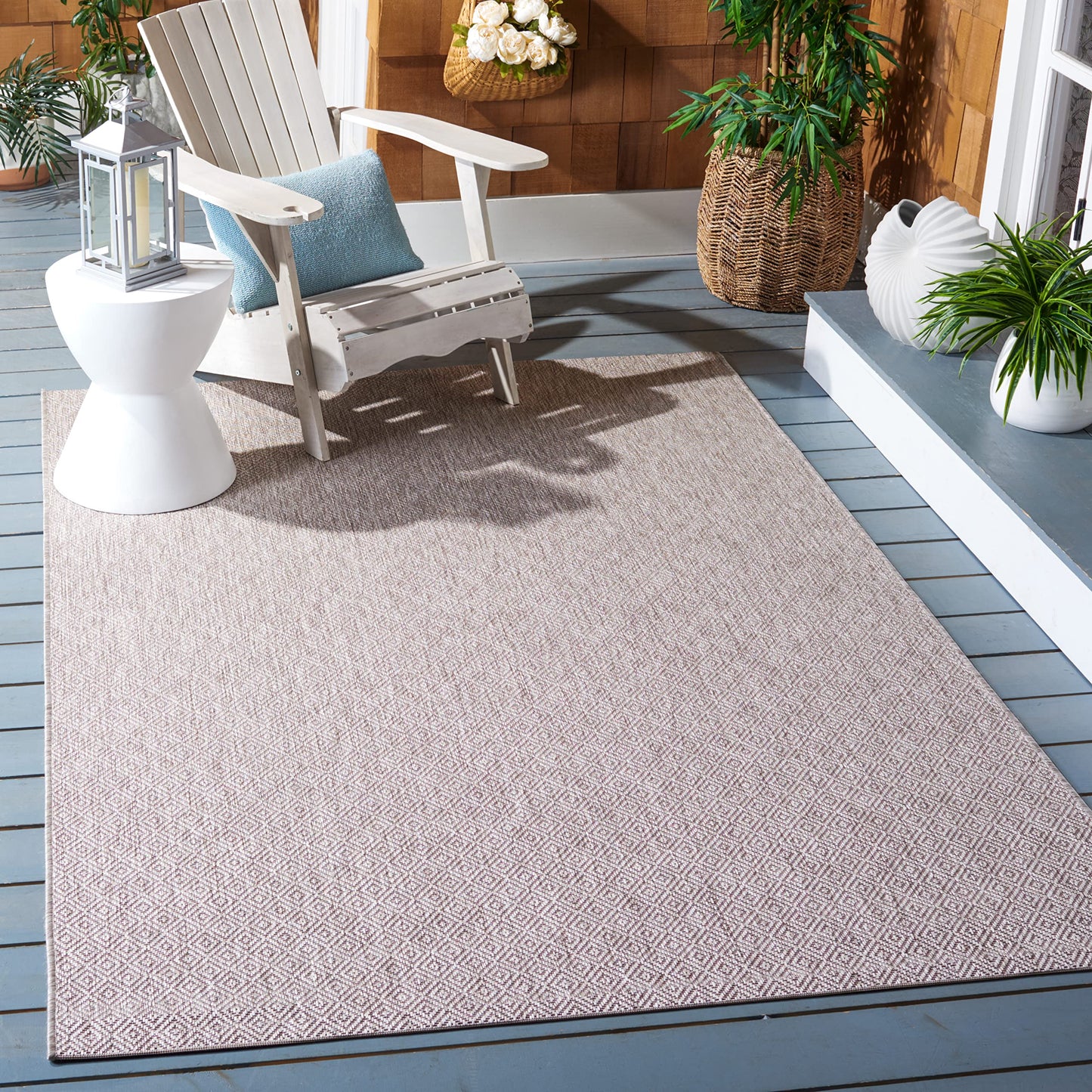 SAFAVIEH Washable Rug Outdoor Courtyard Collection - 4' x 5'7", Beige & Beige, Non-Shedding & Easy Cleaning, Ideal for Patio, Backyard, Mudroom (CY8520-36311)