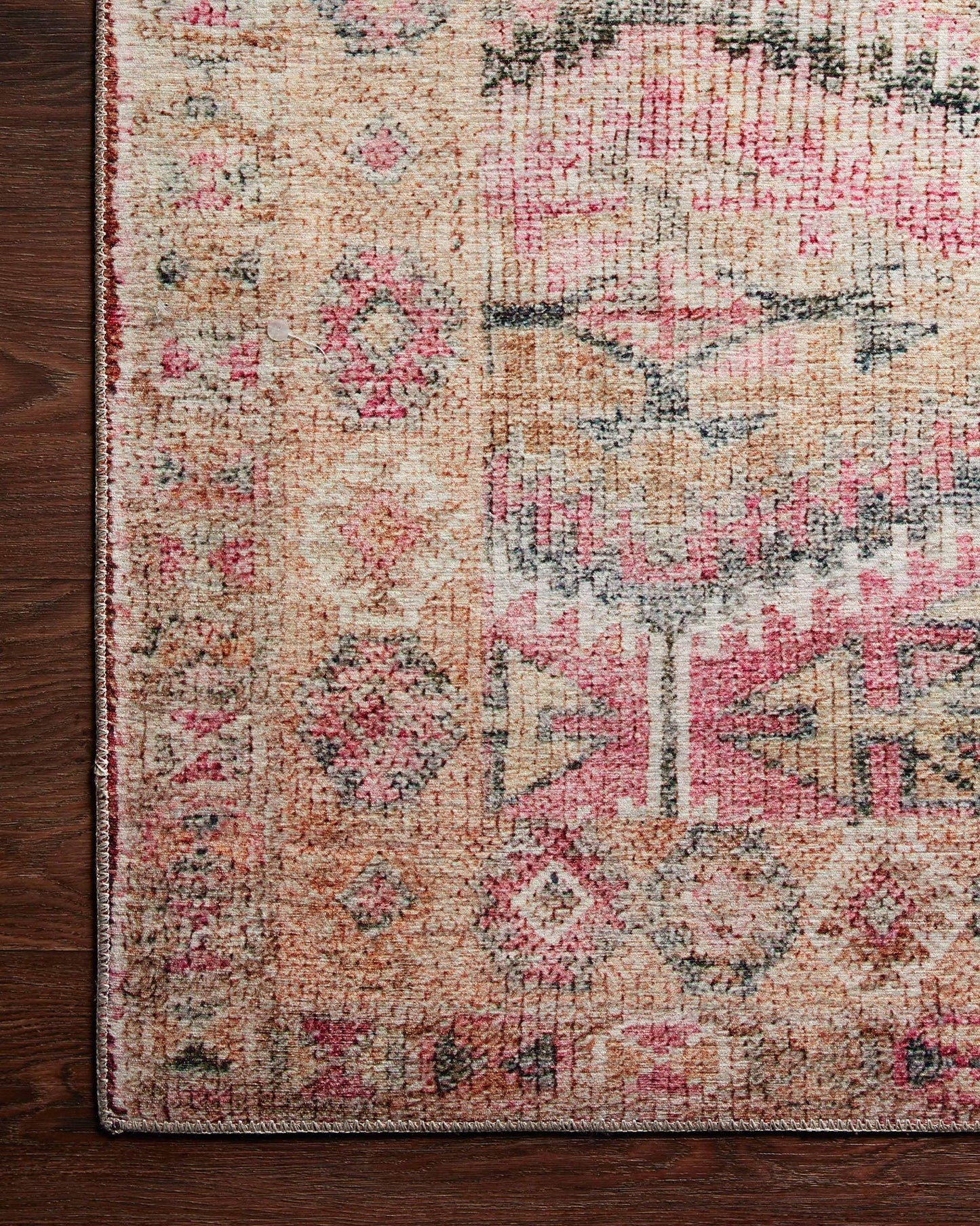 Loloi Layla Collection LAY-17 Pink/Lagoon 7'-6" x 9'-6" .13" Thick Area Rug, Soft, Durable, Vintage Inspired, Distressed, Low Pile, Non-Shedding, Easy Clean, Printed, Living Room Rug