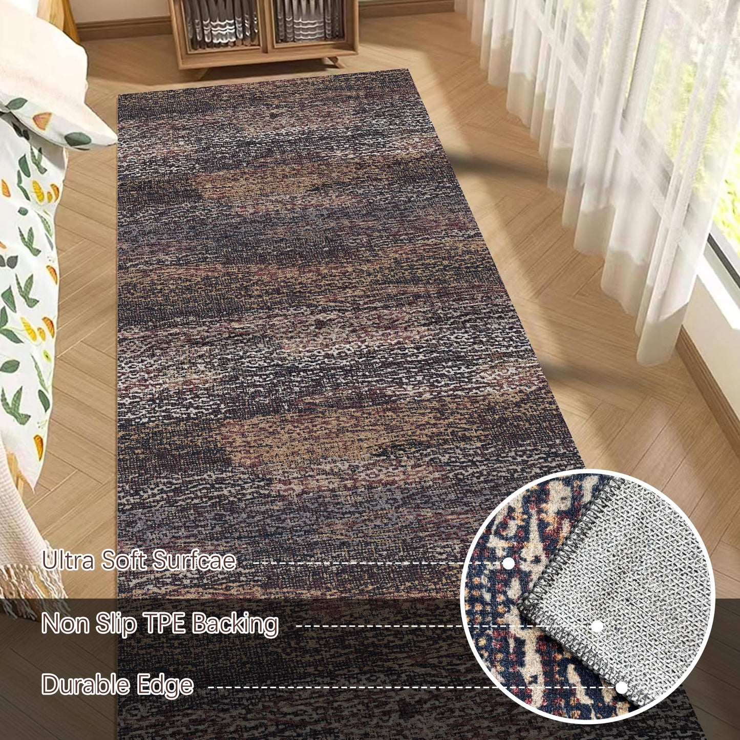 RUGSURE Washable Area Rug - 1/6 Thick - Stain & Water Resistant Non-Slip - Resistant Rug for Living Room, Bedroom, Nursery, Pet & Child Friendly, Vintage Charm Area Rugs (Rust, 2'6'' x 8')