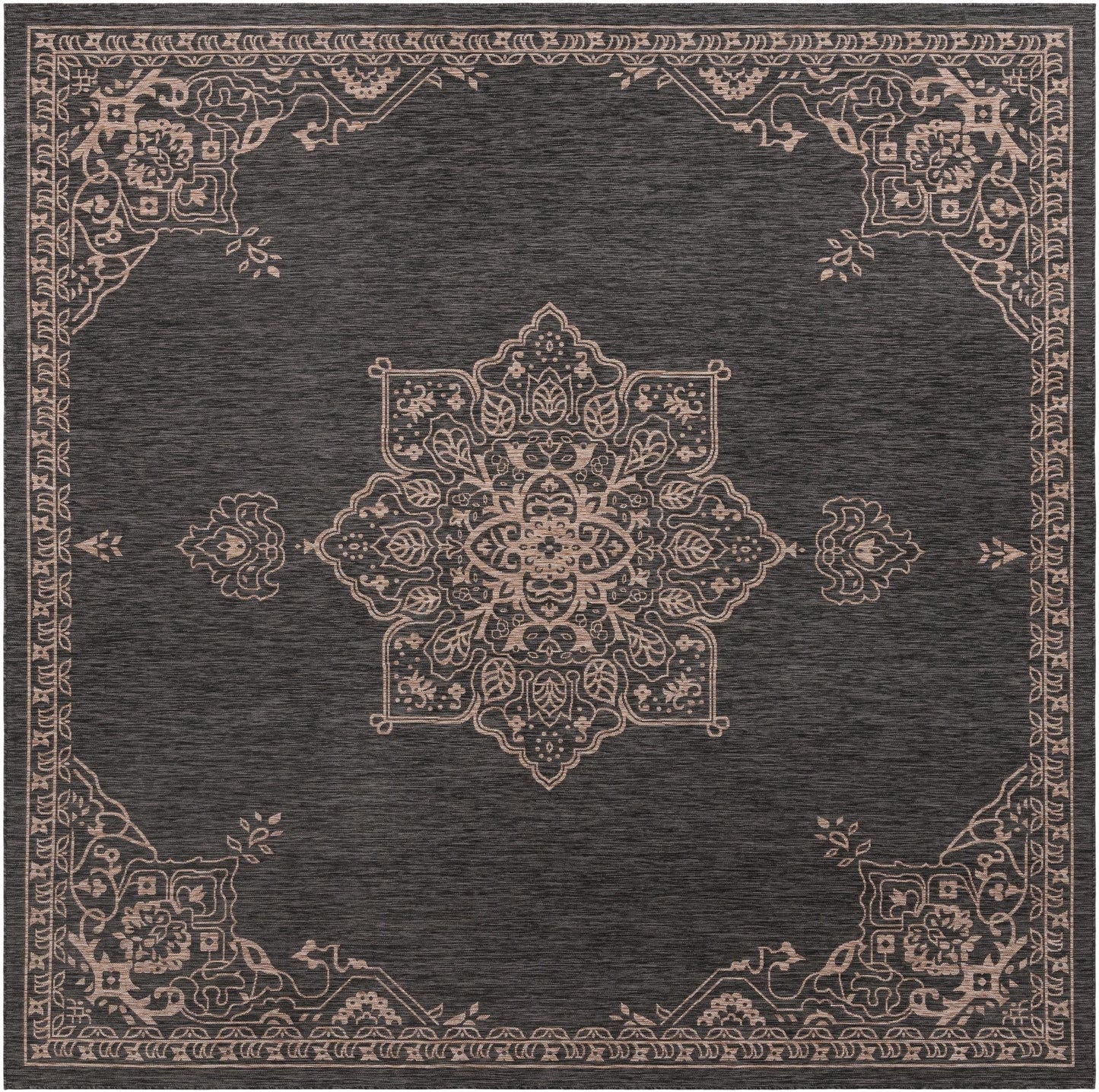 Unique Loom Outdoor Traditional Collection Area Rug - Antique (Square 13' 0" x 13' 0", Charcoal Gray/Natural)