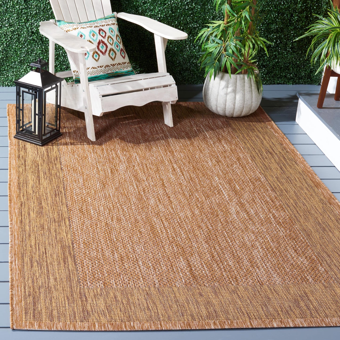 SAFAVIEH Washable Rug Outdoor Courtyard Collection - 5'3" x 7'7", Natural & Gold, Non-Shedding & Easy Cleaning, Ideal for Patio, Backyard, Mudroom (CY7987-39A5)