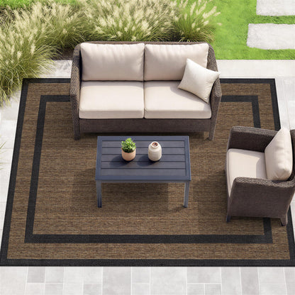 Rugshop Border Plain Indoor Outdoor Flat Woven Area Rug,Natural Jute-Style,Easy-Care Patio Rug for Backyard Porch Deck Balcony, 6'6" x 9' Dark Gray/Natural