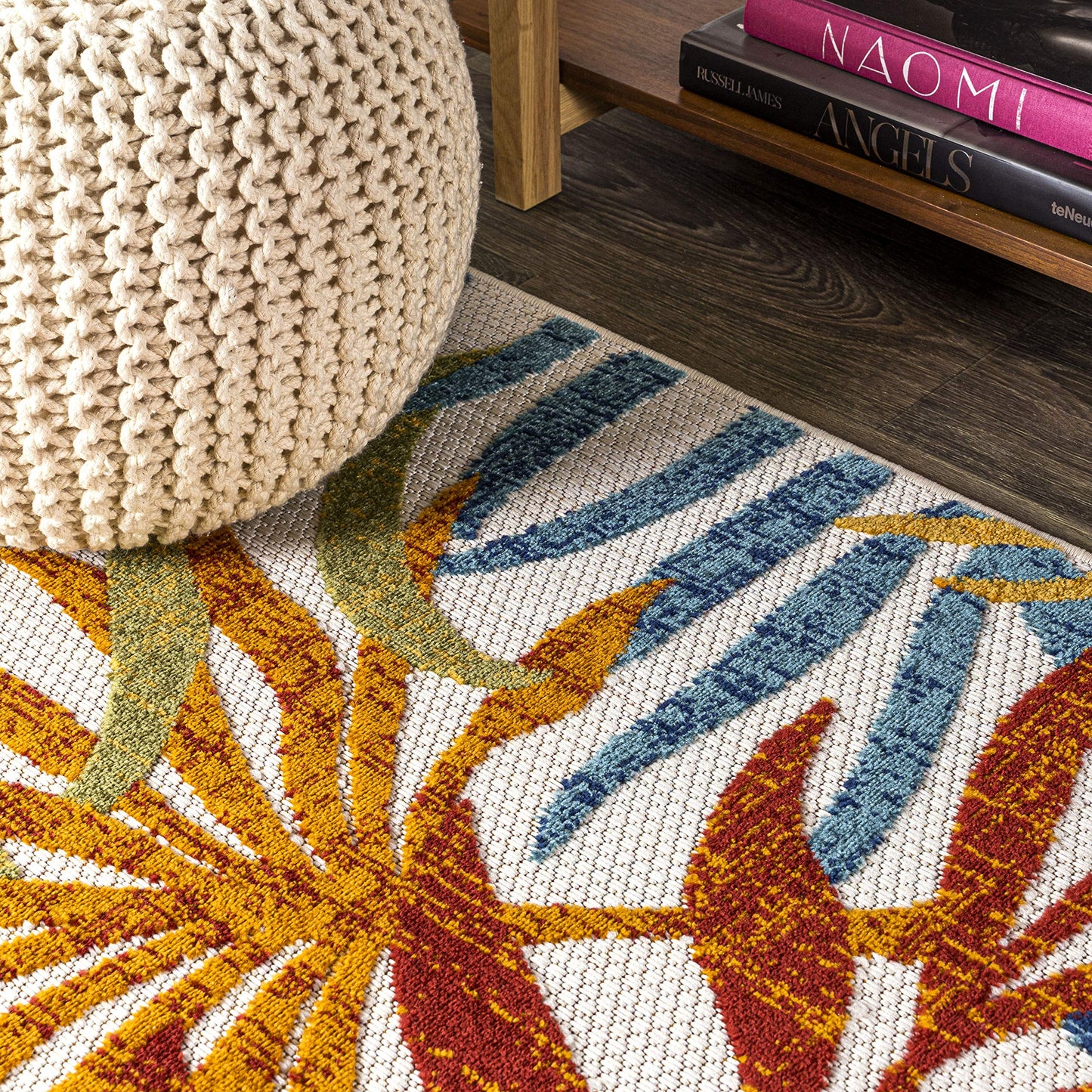 JONATHAN Y Tropics Palm Leaves Indoor Outdoor Square Area Rug 6X6 Cream/Orange, Boho for Backyard, Patio, Porch, Easy-Cleaning, High Traffic, Pet-Friendly, Non-Shedding (AMC100B-6SQ)