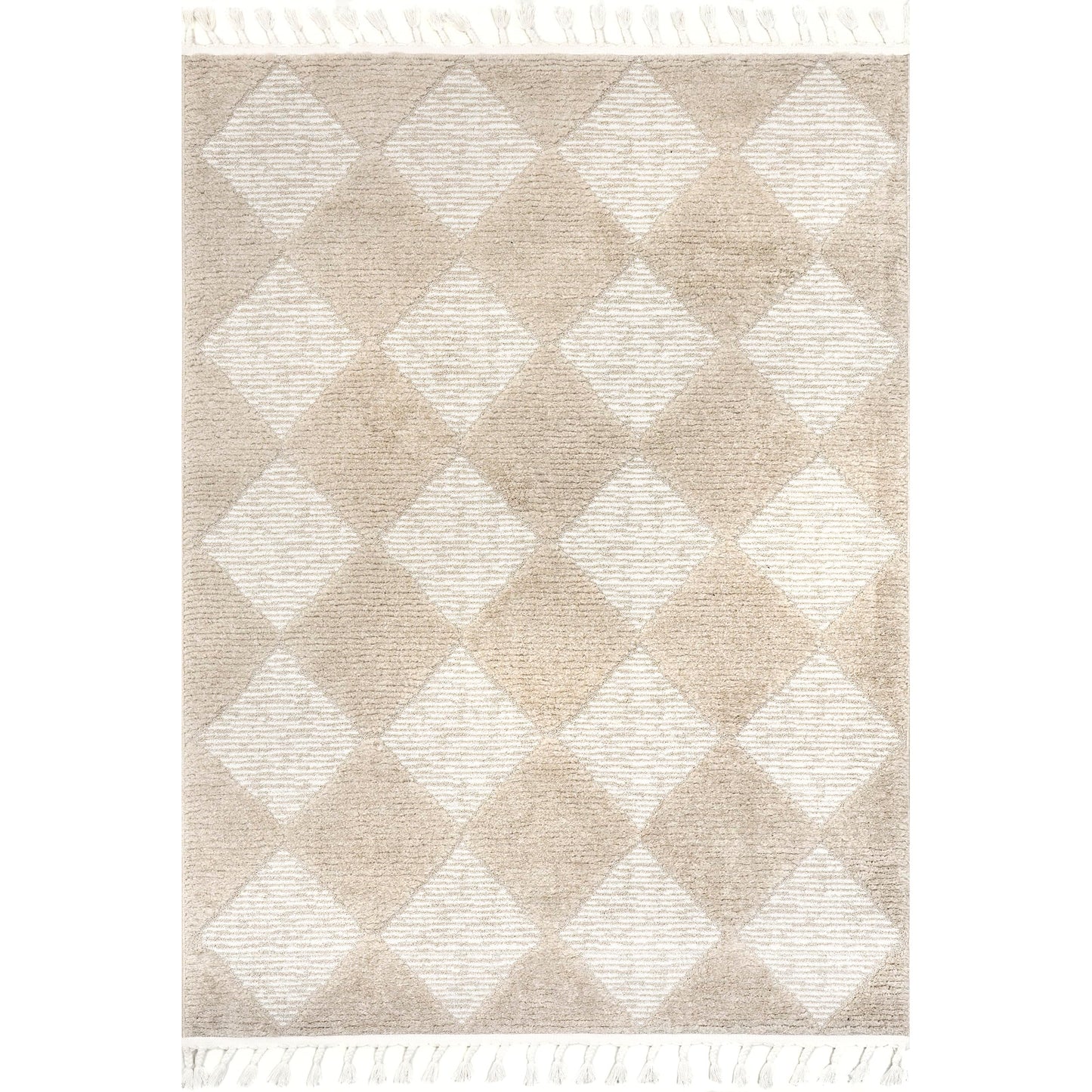 Nuloom Marissa Beige/Ivory, 5'3" x 7'6", Diamond, Tassel, Soft and Cozy, High Traffic, Stain Resistant, Easy Clean, Durable Area Rug for Bedroom, Living Room, Dining Space, Den, Foyer, Entryway