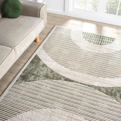 Abani Mid-Century Green Arch Washable Area Rug – 5' x 8' – Modern Geometric Design – Ivy Collection – Non-Shedding, Easy to Clean – Durable for High Traffic Areas – Living Room, Bedroom & Office