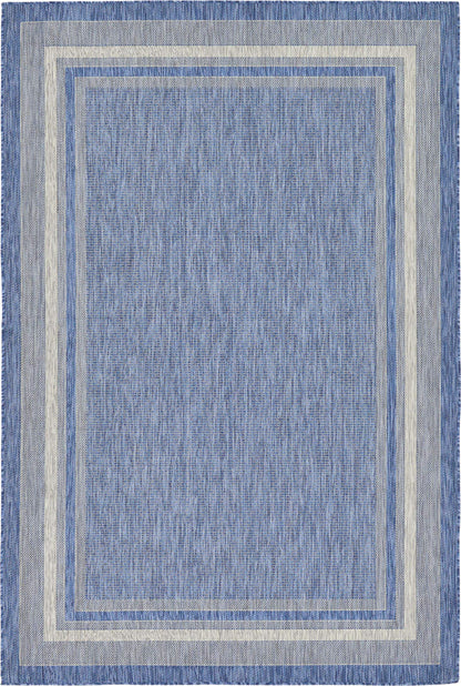 Unique Loom Outdoor Border Collection Area Rug - Soft Border (6' 1" x 9' Rectangle, Blue/ Ivory)