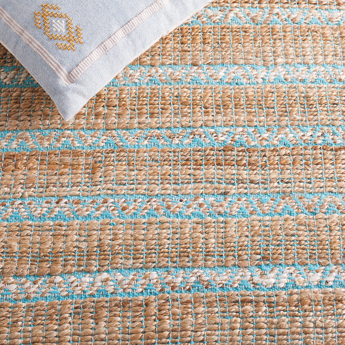 SAFAVIEH Area Rug 8x10 - Natural Fiber Collection - Large - Teal & Natural, Handmade Jute & Cotton Flat Weave, Stripe Pattern, Ideal for Living Room, Bedroom, Dining Space (NFB655K)