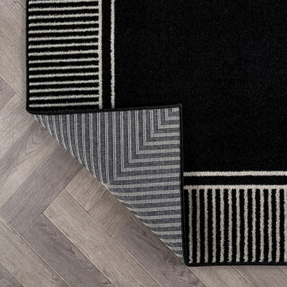 Rugshop Modern Distressed Bordered Indoor Area Rug for Living Room,Bedroom,Kitchen Rug Low Pile Rug with Jute Backing 5' x 7' Black