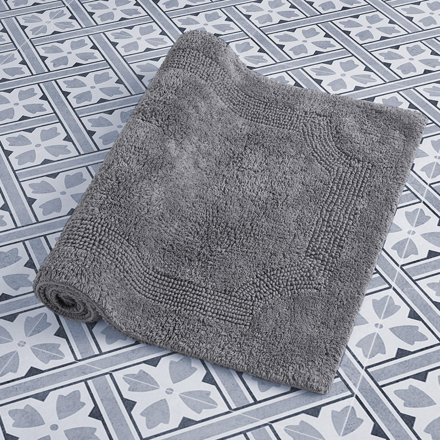 Laura Ashley - Reversible Cotton Bath Mat, Premium Bathroom Décor, Machine Washable Bathroom Rug, Highly Absorbent, 21"x34", Charcoal