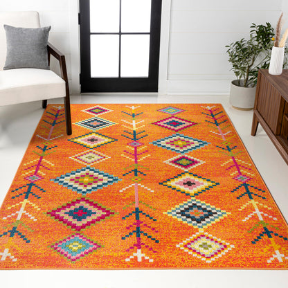 JONATHAN Y Tribal Love Geometric Orange/Multi Indoor Area Rug, 4x6, Bohemian, Casual, Easy-Cleaning for Living Room, Bedroom, Kitchen, Pet Friendly, Non-Shedding (MOH105C-4)