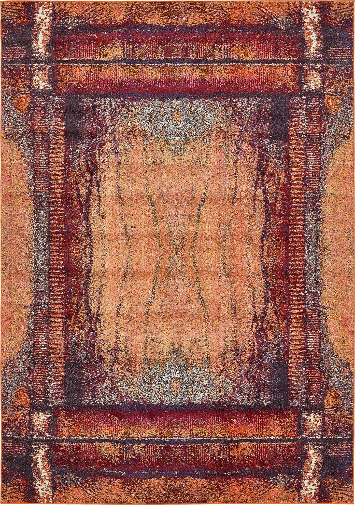 Unique Loom Estrella Collection Rustic, Distressed, Modern, Abstract Area Rug (7' 0 x 10' 0 Rectangular, Orange/Black)