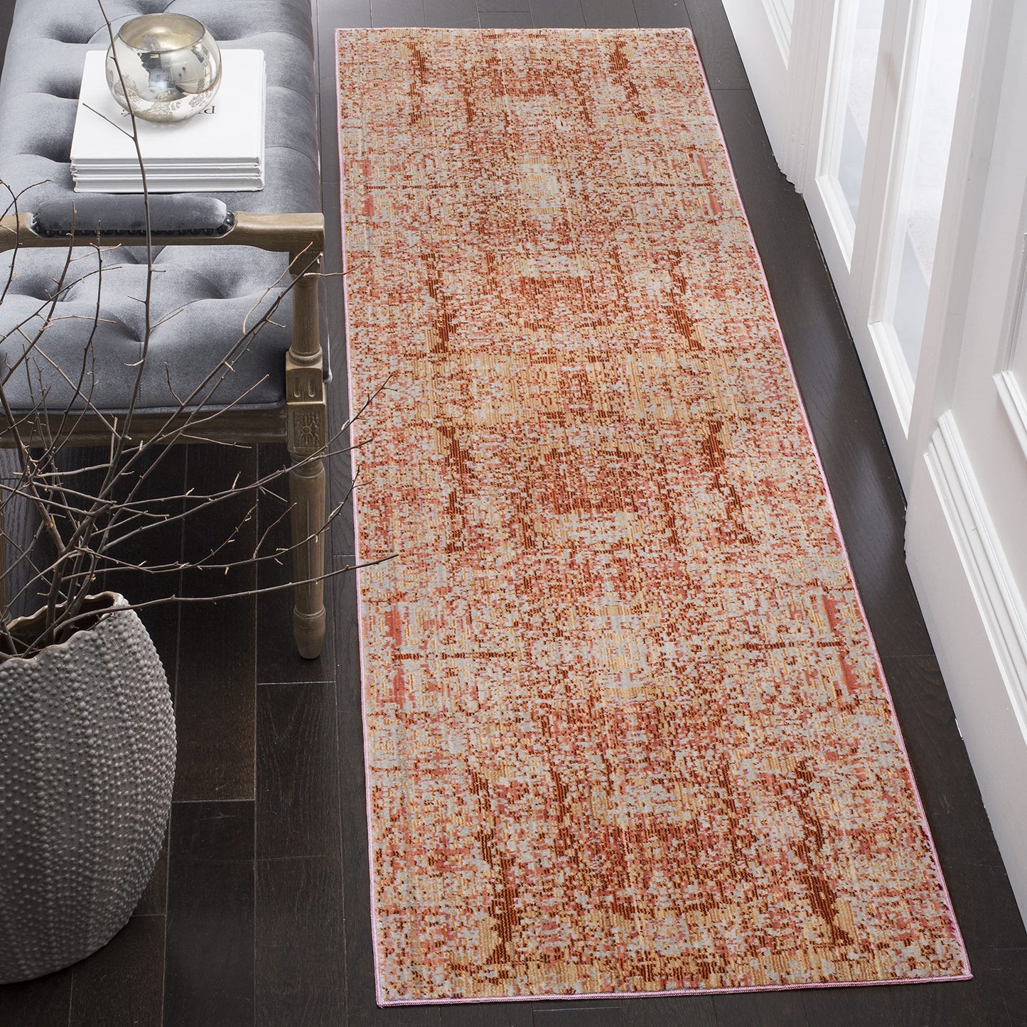 SAFAVIEH Mystique Collection Runner Rug - 2'3" x 8', Rose & Multi, Modern Abstract Distressed Design, Non-Shedding & Easy Care, Ideal for High Traffic Areas in Living Room, Bedroom (MYS971B)