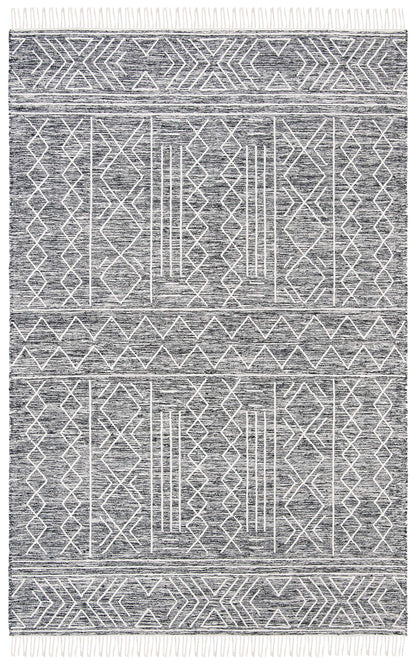 SAFAVIEH Kilim Collection Area Rug - 5' x 8', Black & Ivory, Handmade Moroccan Fringe Wool, Ideal for High Traffic Areas in Living Room, Bedroom (KLM521A)