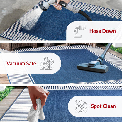 Nuloom Asha Navy/Ivory, 5' x 8', Casual, Striped Border, Soft and Cozy, High Traffic, Easy Clean, Durable Area Rug for Indoor/Outdoor Patio, Deck, Porch, Garden, Courtyard