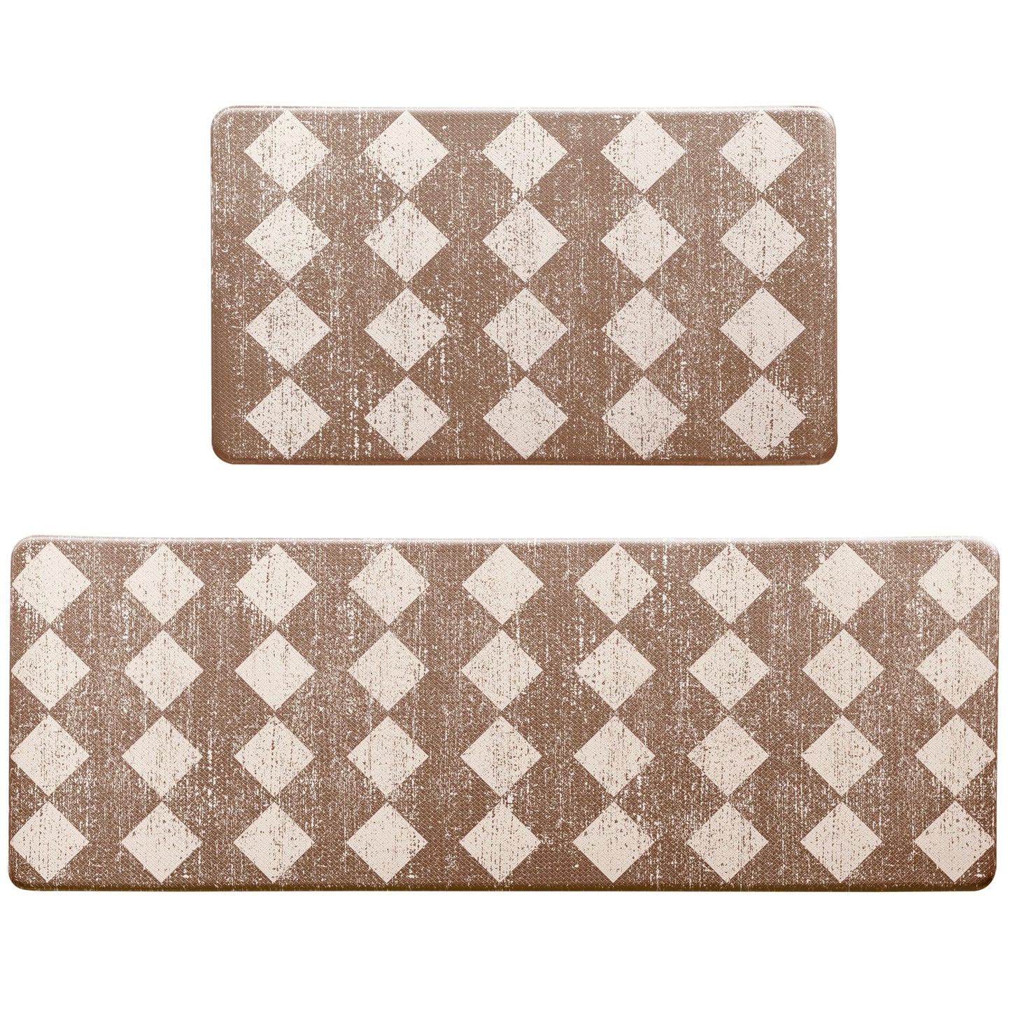 VivaNest Khaki Beige Moroccan Trellis Checkered Kitchen Rug Sets [2 PCs], Anti-Fatigue, Waterproof Non-Slip Kitchen Mats Heavy Duty Ergonomic Comfort Foam Rug for Floor, Home, Laundry,17"x29"+17"x47"