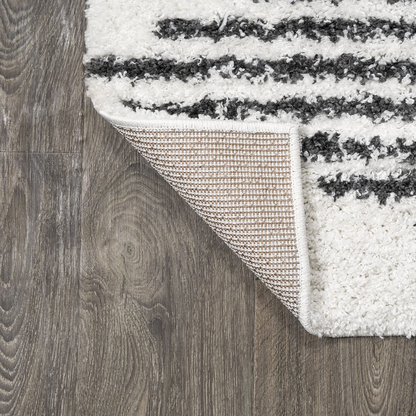JONATHAN Y Elm Diamond Stripe Shag White/Gray Runner Rug, 2x10, Geometric, Bohemian, Contemporary, Easy-Cleaning for Living Room, Bedroom, Kitchen, Pet Friendly, Non-Shedding (MOH408A-210)