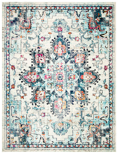 SAFAVIEH Area Rug 9x12 - Madison Collection - Large - Cream & Blue, Boho Chic Distressed Medallion Design, Non-Shedding & Easy to Clean, Ideal for Living Room, Bedroom, Dining Space (MAD473B)
