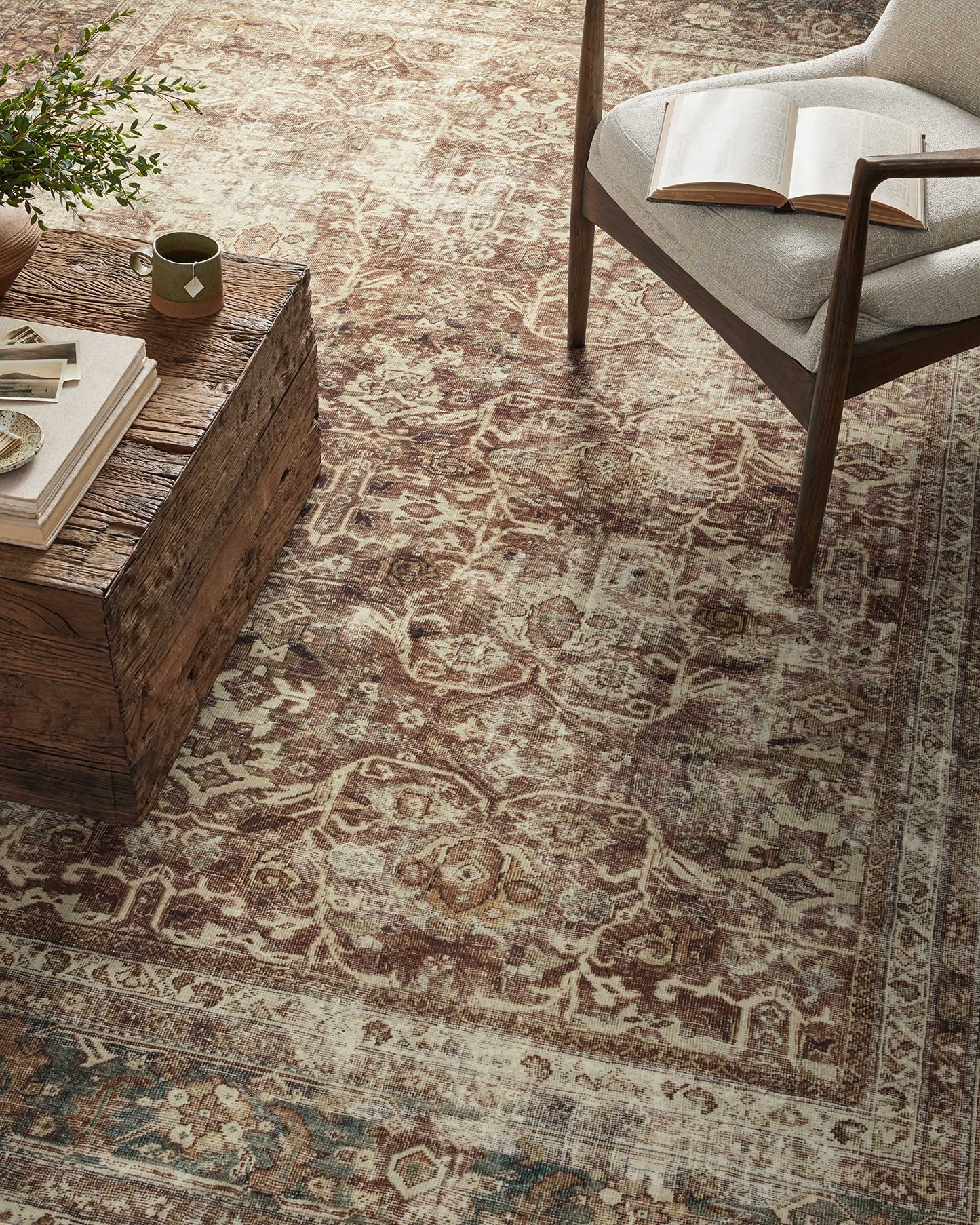 Loloi Magnolia Home by Joanna Gaines Sinclair Collection SIN-01 Rust/Lagoon 7'-6" x 9'-6", .25" Pile Height, Machine Washable, Area Rug