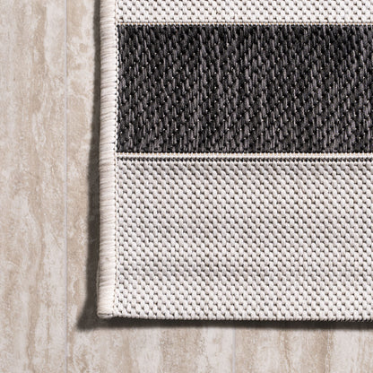 JONATHAN Y Wide Stripe Indoor Outdoor Area Rug 8X10 Black/Cream, Aveiro for Backyard, Patio, Porch, Easy-Cleaning, High Traffic, Pet-Friendly, Non-Shedding (SMB112B-8)