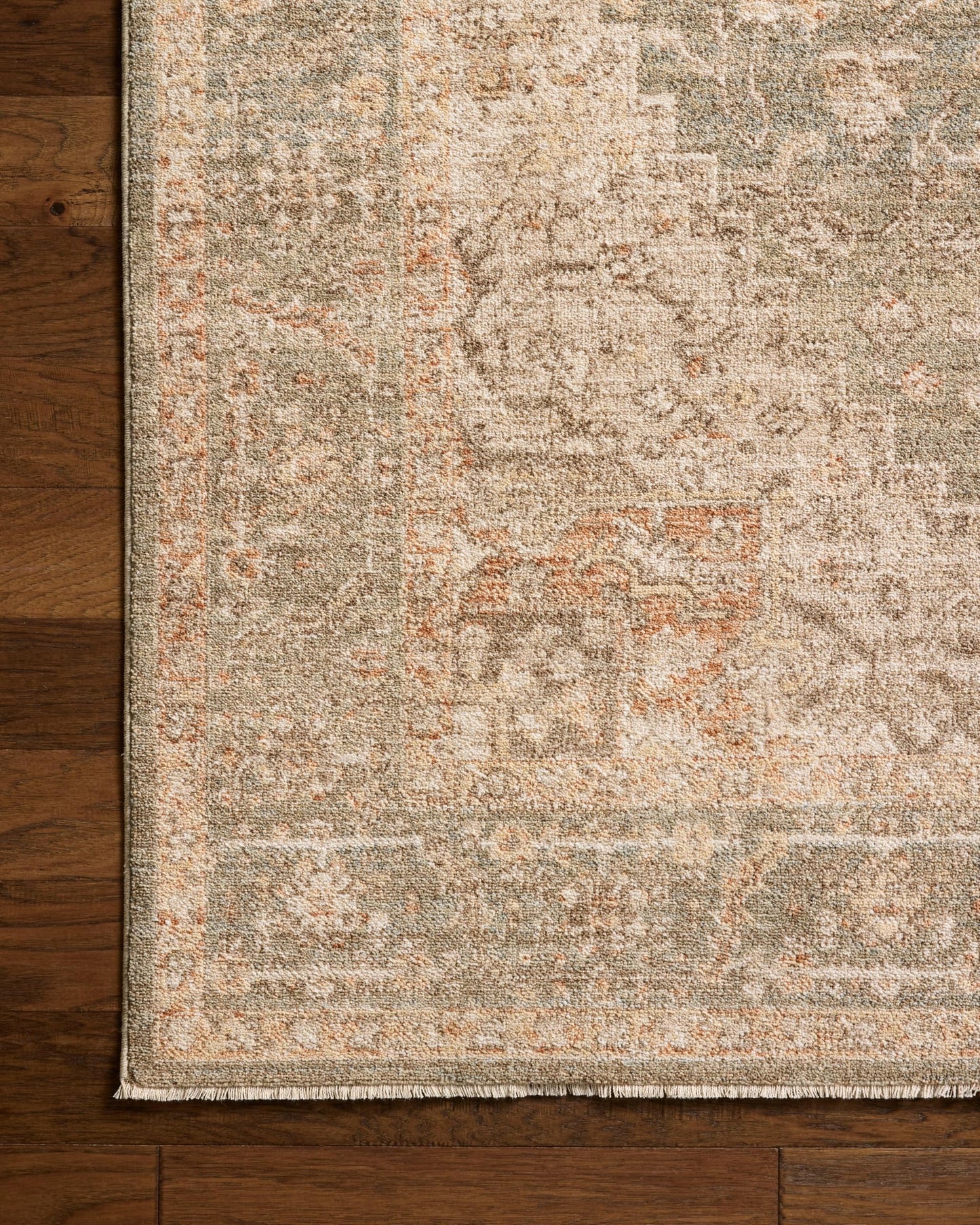 Loloi Chris Loves Julia Palma Collection PLM-08 Olive/Spice 5'-3" x 7'-6" Fringe Area Rug Vintage Style Boho Living Room Bedroom Carpet