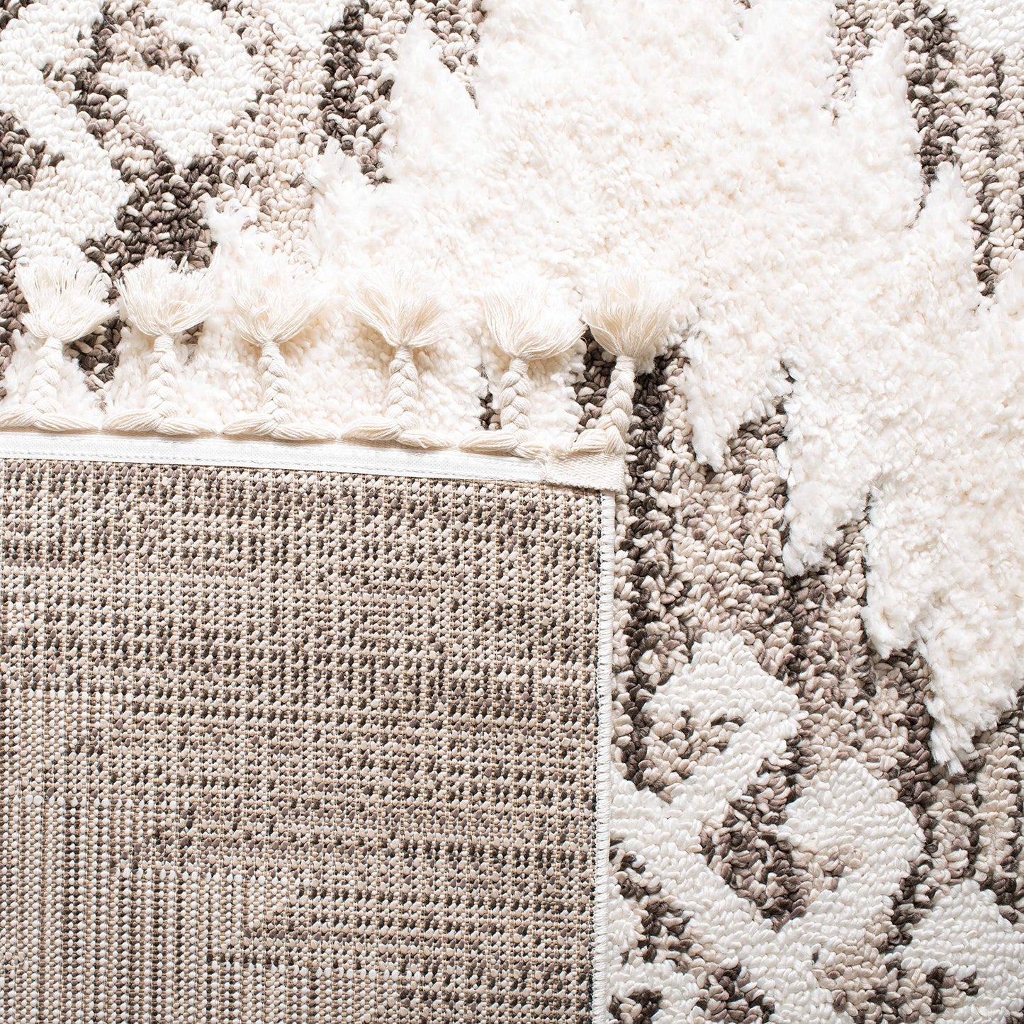 SAFAVIEH Moroccan Tassel Shag Collection Area Rug - 6'7" x 9'2", Ivory & Brown, Boho Design, Non-Shedding & Easy Care, 2-inch Thick Ideal for High Traffic Areas in Living Room, Bedroom (MTS652A)
