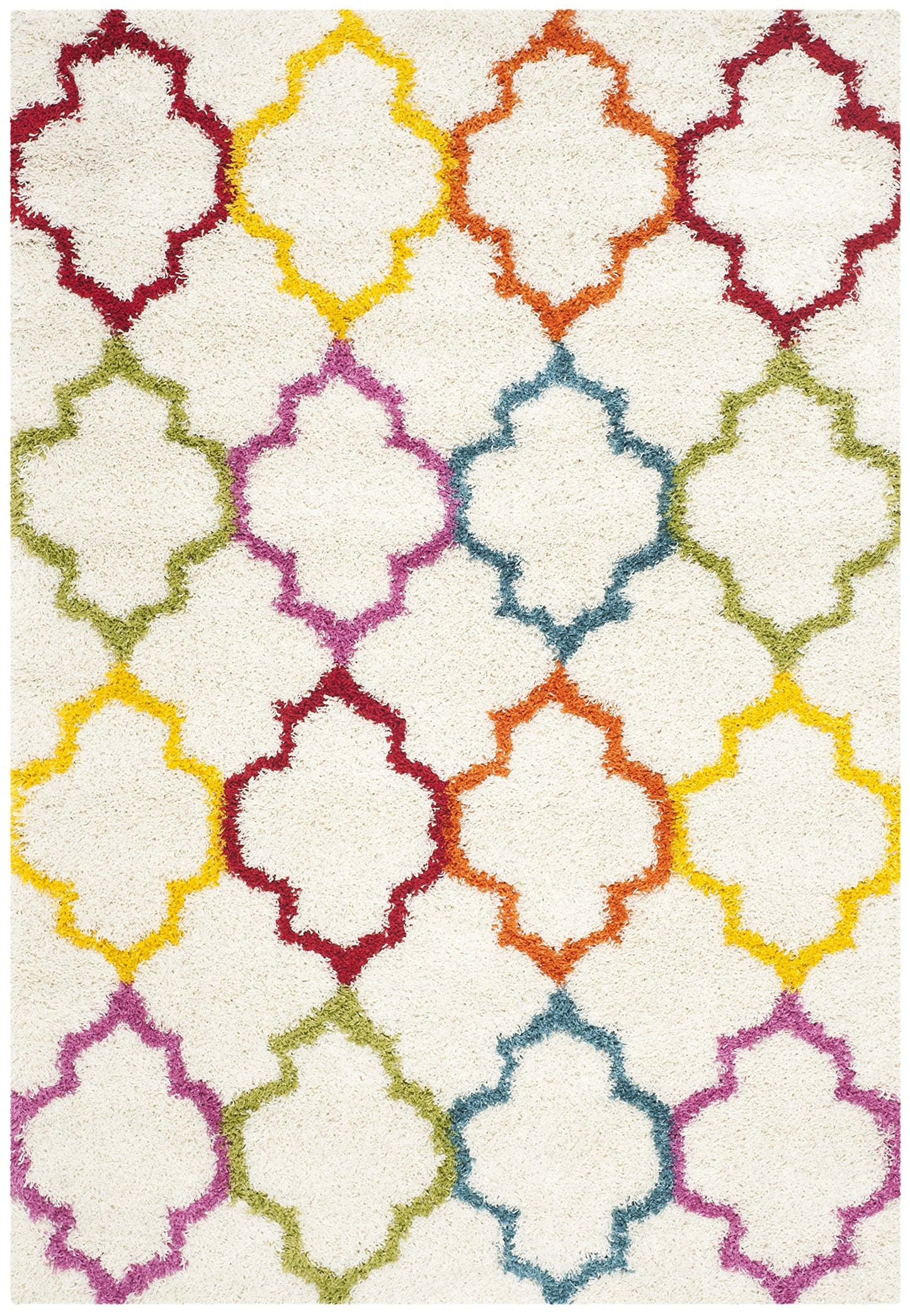 SAFAVIEH Kids Shag Collection Accent Rug - 4' x 6', Ivory & Multi, Rainbow Trellis Design, Non-Shedding & Easy Care, 2-inch Thick Ideal for High Traffic Areas in Foyer, Living Room, Bedroom (SGK569A)