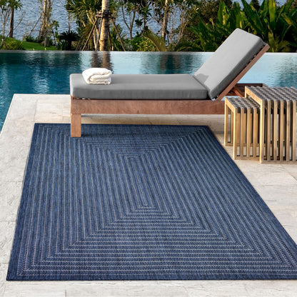 Adiva Rugs Outdoor Indoor Area Rug, Weather Resistant, Easy to Clean, Stain Resistant Floor Mat for Dining Room, Backyard, Deck, Patio (Navy Weiss, 6' x 9')