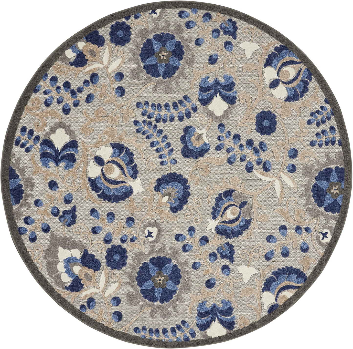 Nourison Home Aloha Natural Blue 4' x Round Area Rug - Easy Clean, Non Shedding, Bed Room, Living Room, Dining Room, Kitchen (4' x Round)