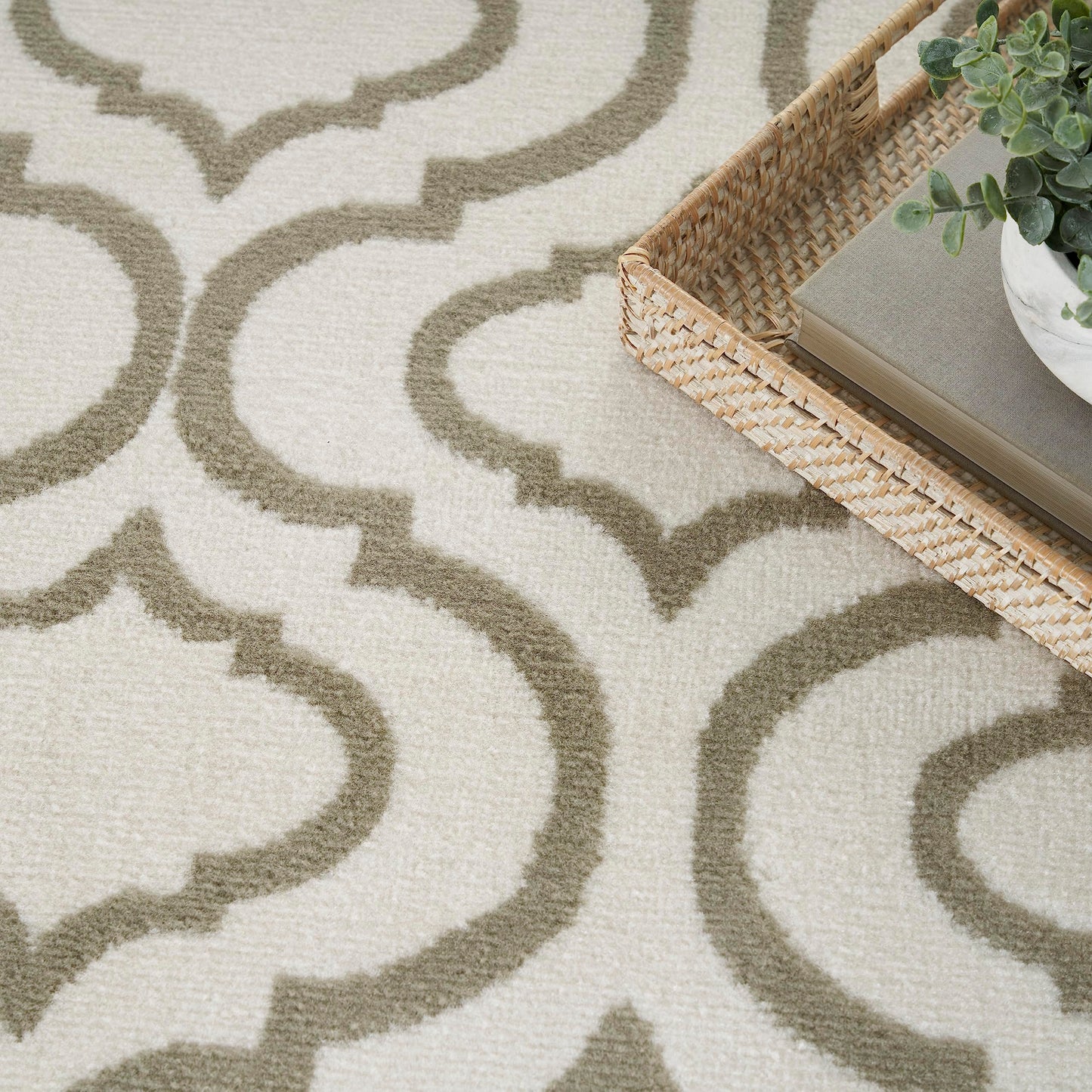 Nourison Home Jubilant Contemporary Ivory Green 7'10" x 9'10" Area Rug, Easy Clean, Non Shedding, Bed Room, Living Room, Dining Room, Kitchen (8x10)