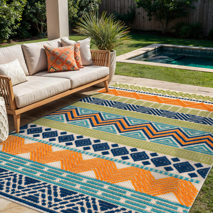 Rugshop Marbella Contemporary Boho Non-Shedding Outdoor Rug for Patio Deck Backyard Indoor/Outdoor Area Rug 5' x 7' Multi