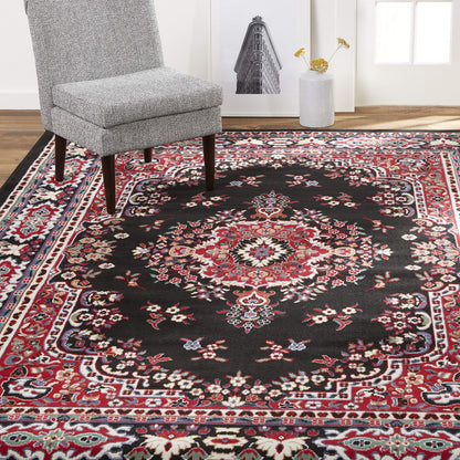 Home Dynamix Premium Sakarya Traditional Medallion Border Area Rug, Black, 21"x35" Rectangle