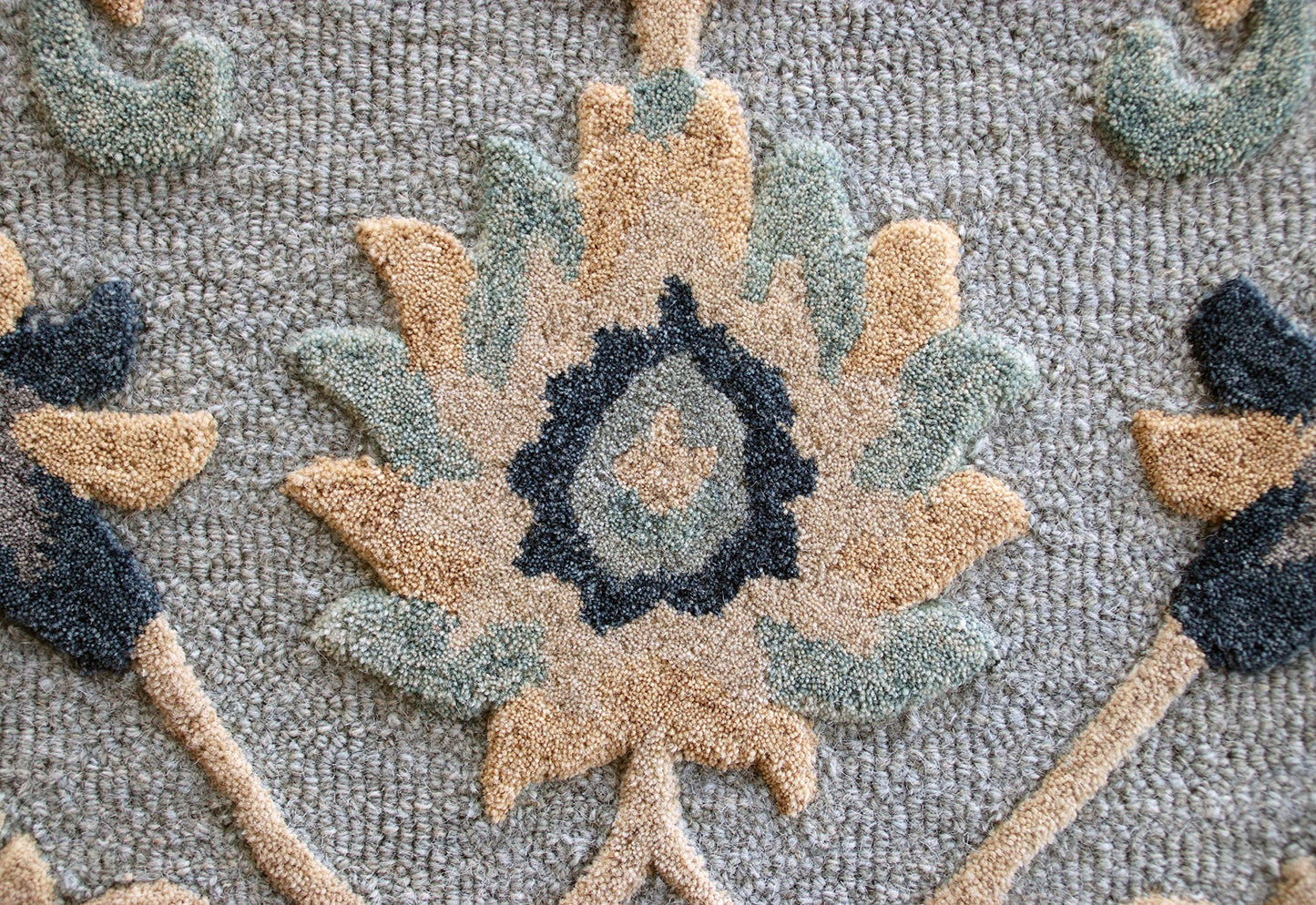 LR Home 2x4 Wool Hearth Rug, Semi Circle Floral Farmhouse Area Rug, Blue/Gray Indoor Transitional Rug for Fireplace, Entryway, Living Room & Bedroom