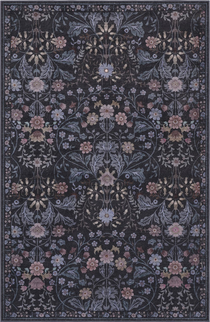 JONATHAN Y Ultra-Soft Machine-Washable Rug with Non-Skid Backing, Dark Gray/Multi 8'x10' Primrose Art Nouveau Floral Border, Non-Shedding, Velvet Luxury Feel for Living Room, Dining Room, Bedroom