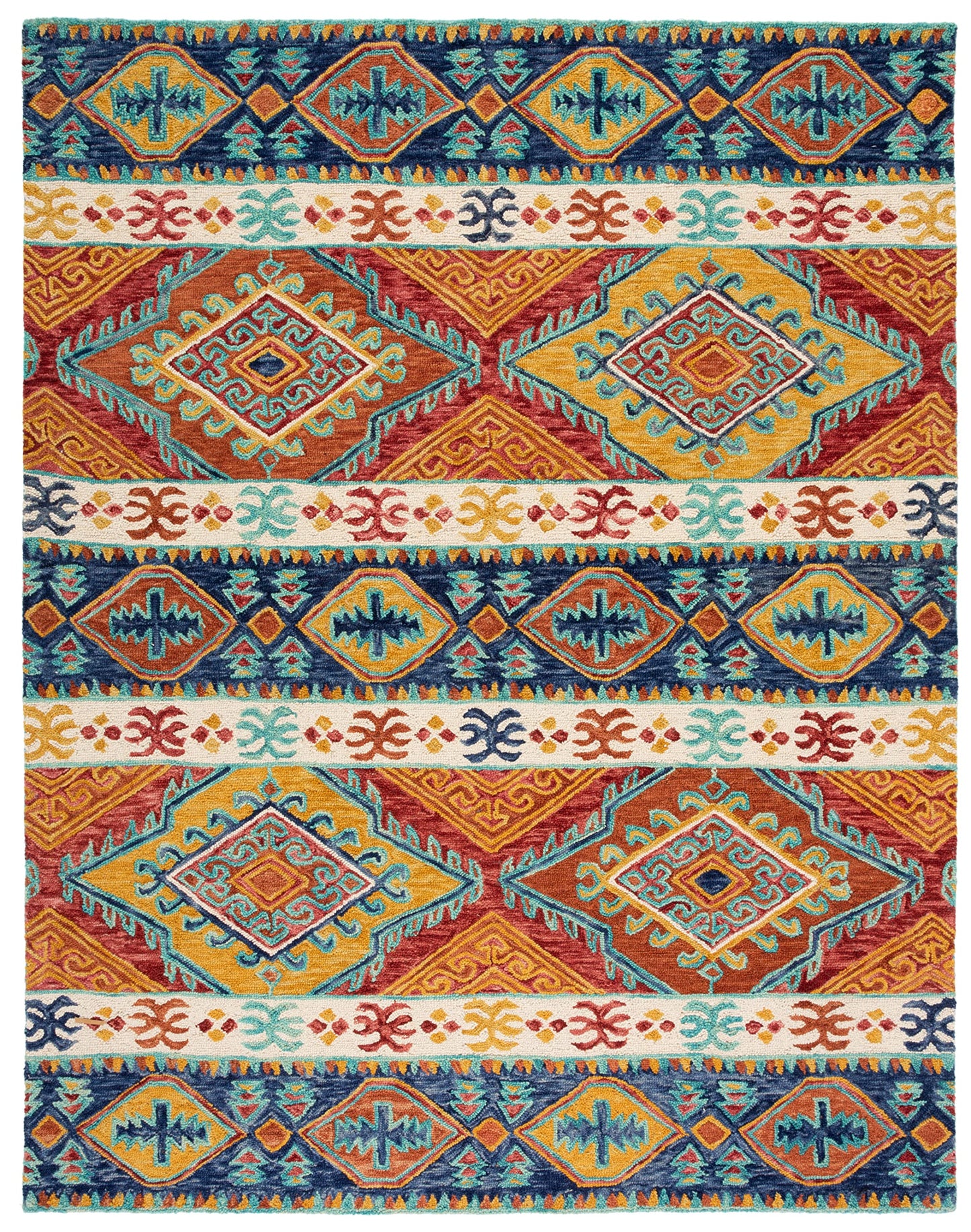 SAFAVIEH Aspen Collection Area Rug - 10' x 14', Navy & Ivory, Handmade Boho Tribal Wool, Ideal for High Traffic Areas in Living Room, Bedroom (APN502A)